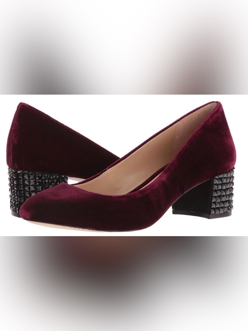 MICHAEL Michael Kors Arabella Studded Block Heel Velvet Pumps in Burgundy
